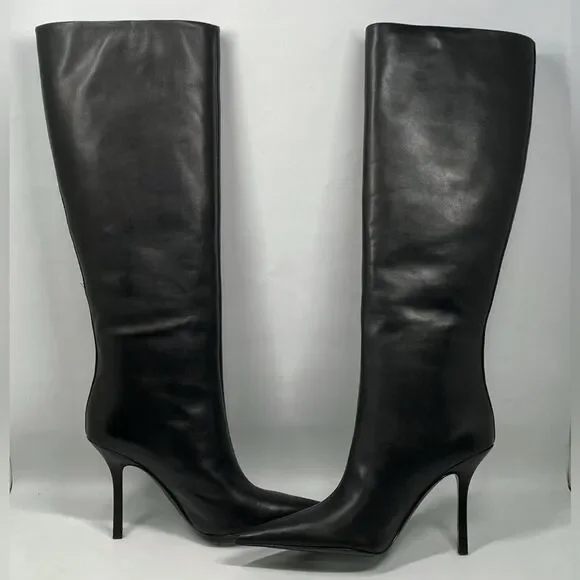Alexander Wang Delphine brand-embossed leather heeled knee-high boots size 36.5 - Picture 10 of 15